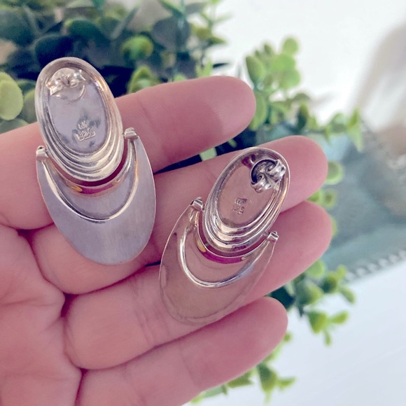 Vintage Chapel Zenray Modernist onyx Sterling Silver large 925 Dangle earrings - Picture 5 of 5